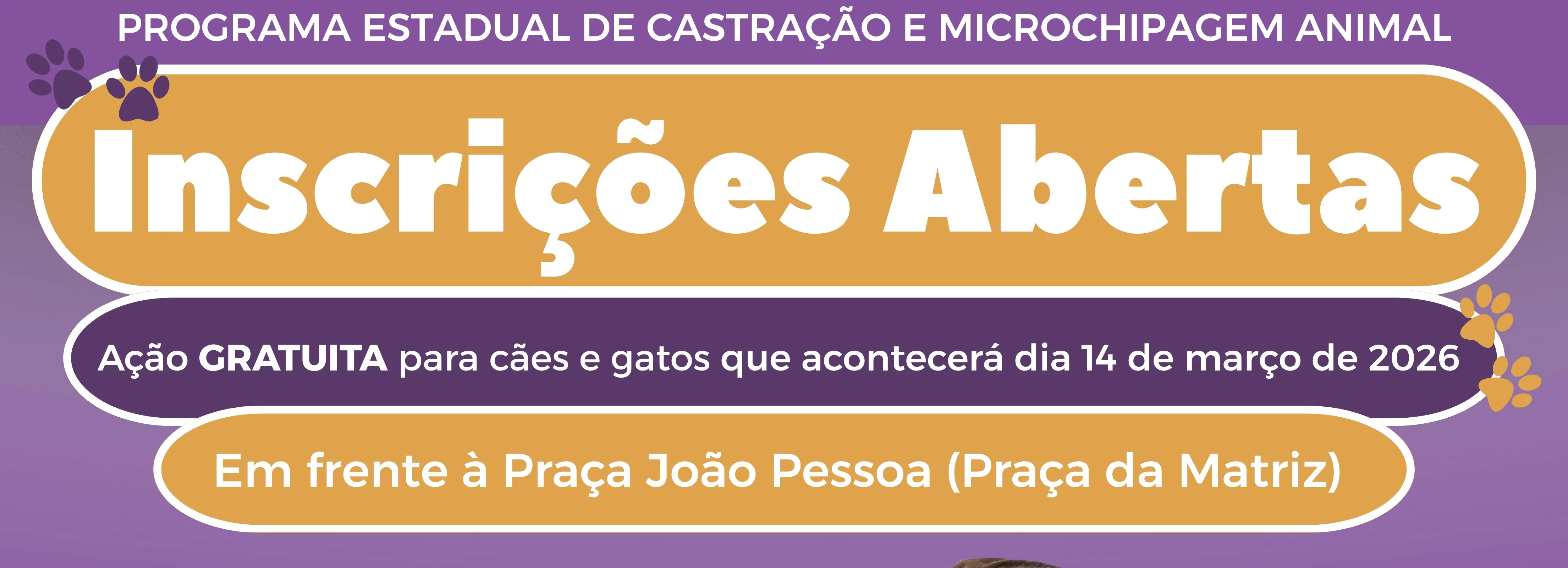 INSCRIÇÕES ABERTAS PARA CASTRAÇÃO GRATUITA