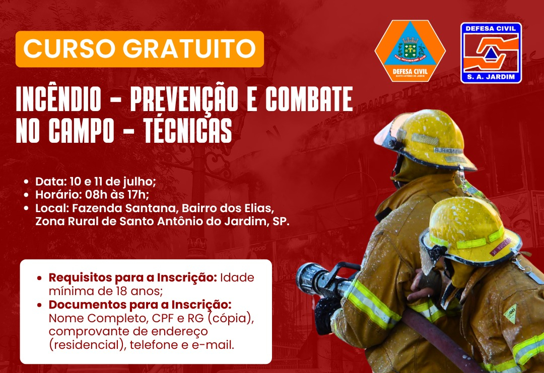 Curso Gratuito de Prevenção e Combate a Incêndios no Campo em Santo Antônio do Jardim!